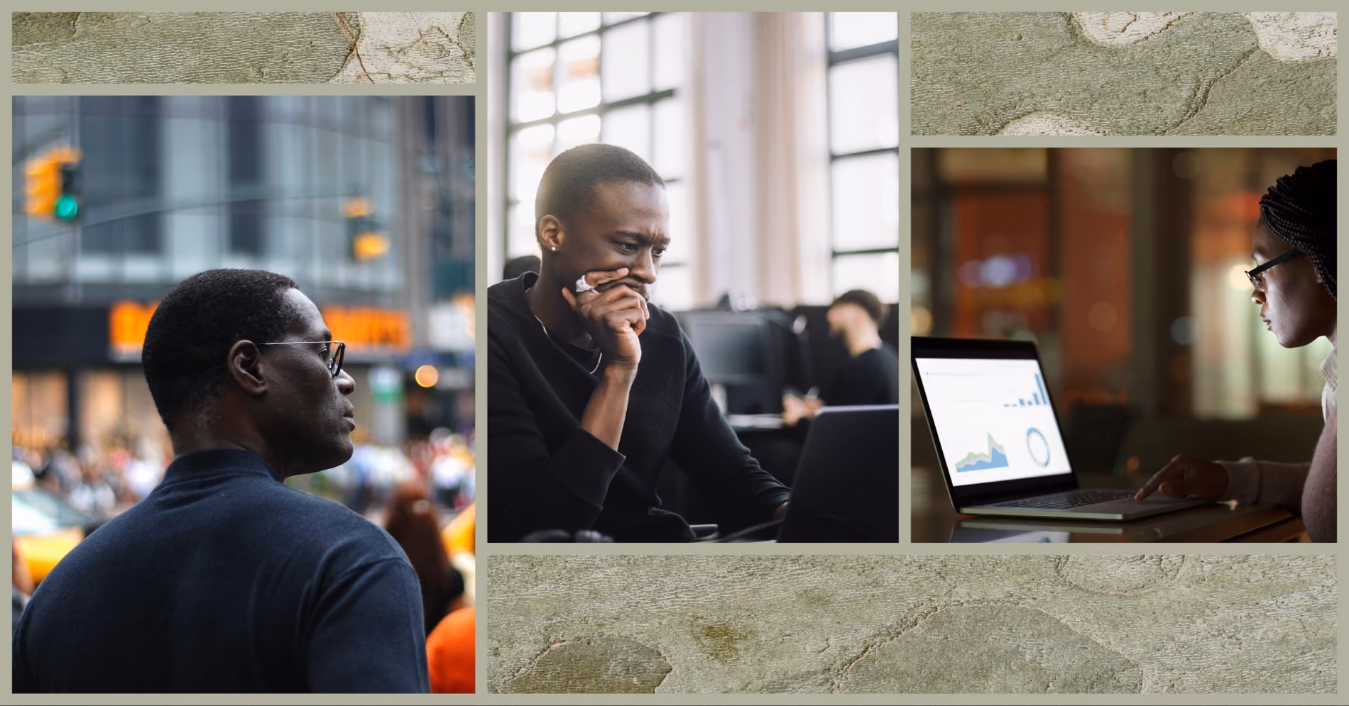 Black man in deep thought as he works on his computer