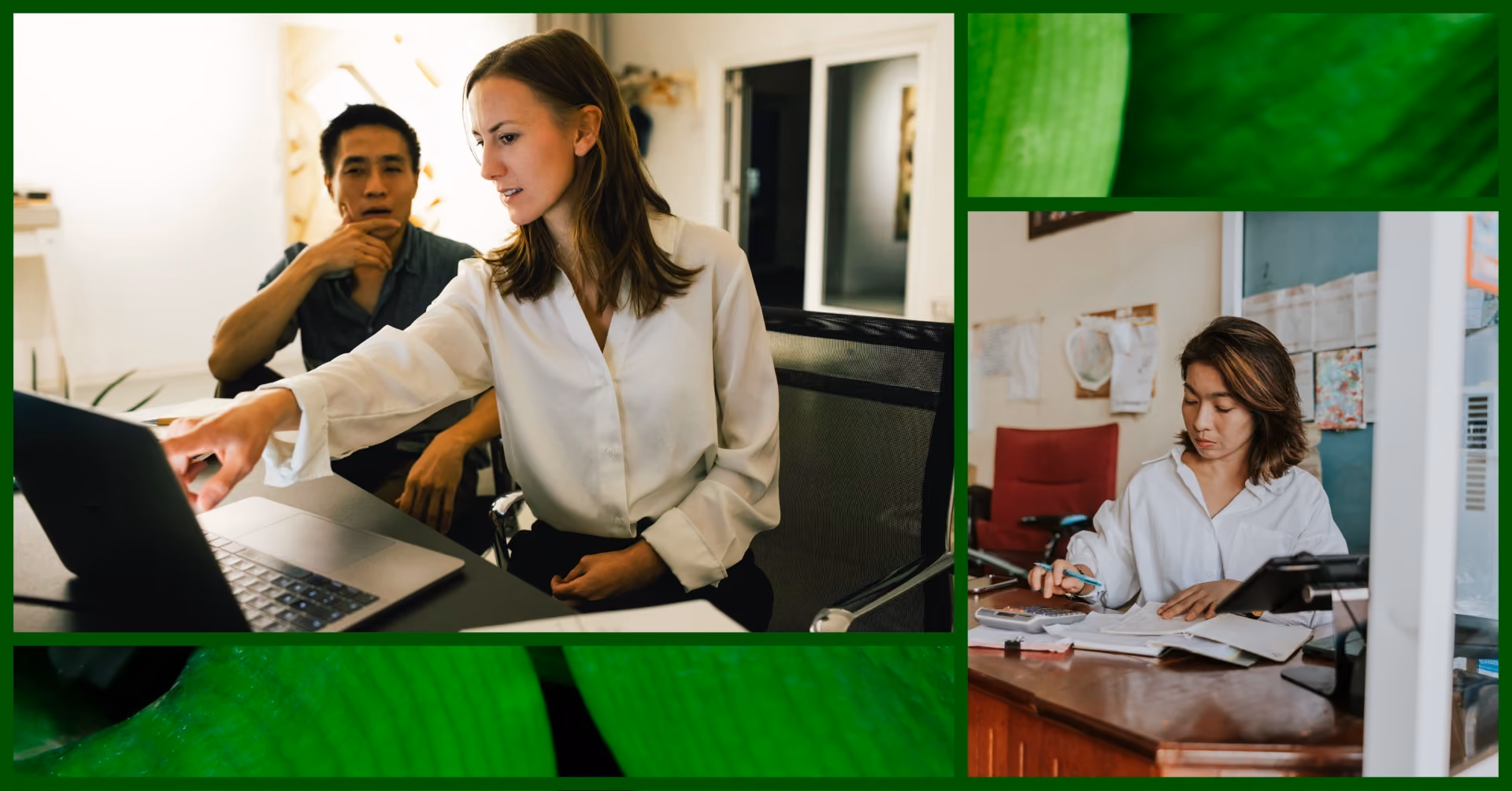 Woman using a calculator for work at her desk