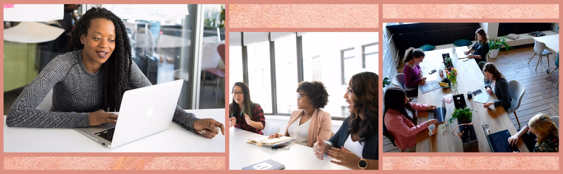 Three women discussing a business project in a meeting