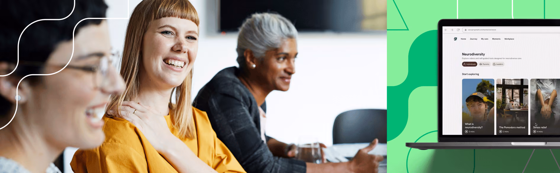 A woman smiles at her co-workers in a meeting