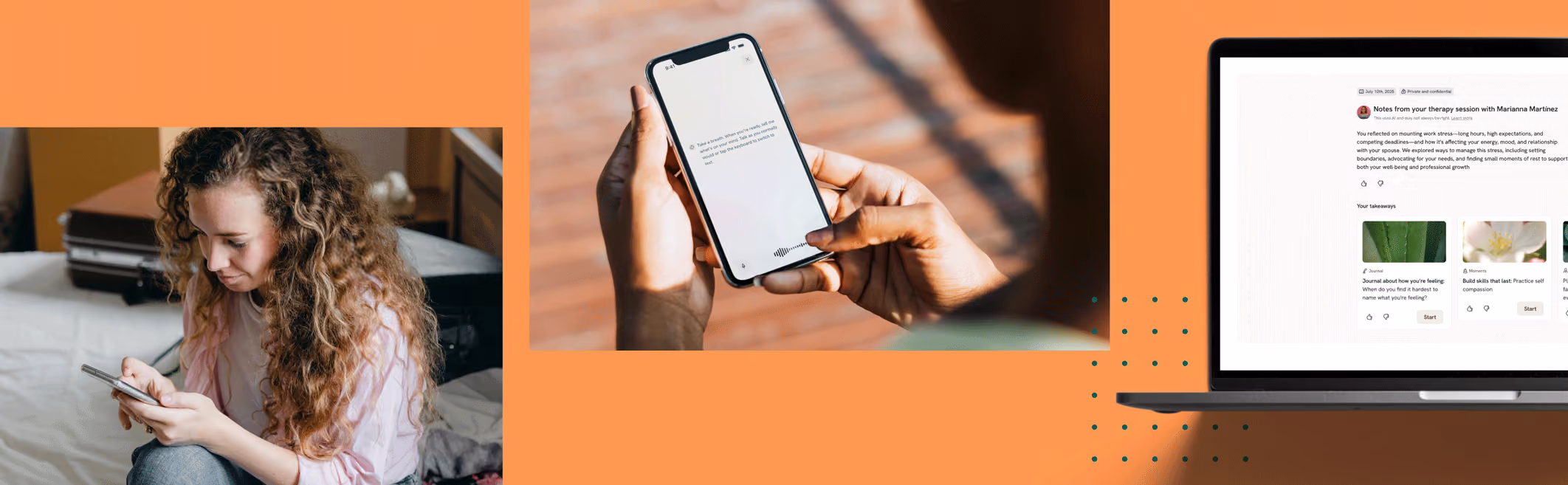 A woman using a mental health app on her phone