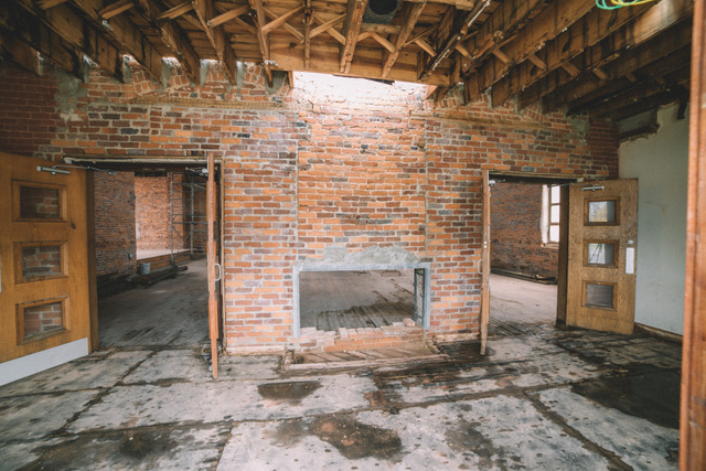 After removal of concrete slurry and HVAC ducting between the entries
