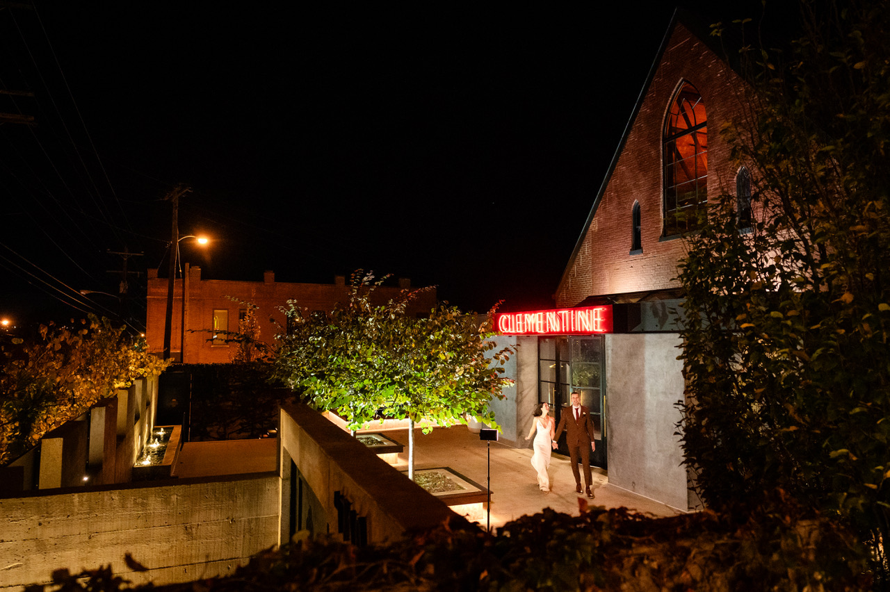 View of courtyard at night
