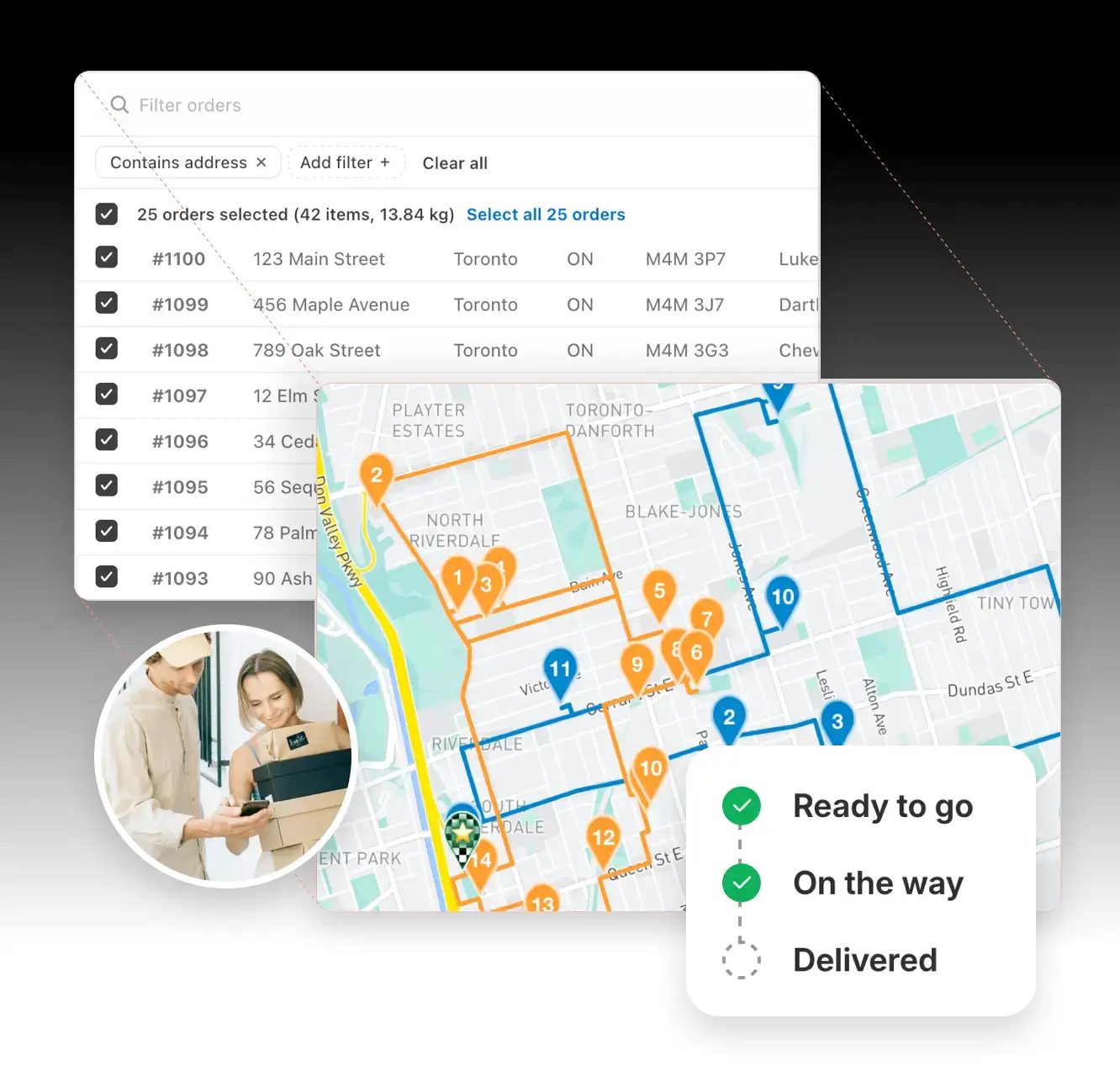 Create optimized delivery routes from your orders.
