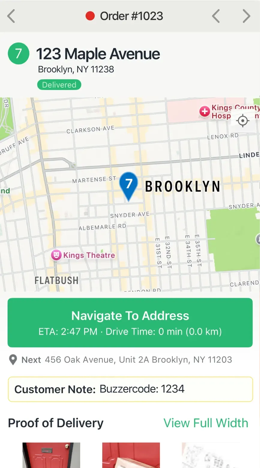 Mobile delivery driver app for iOS and Android