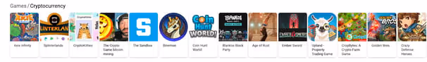 List of existing blockchain games gathered from Google search