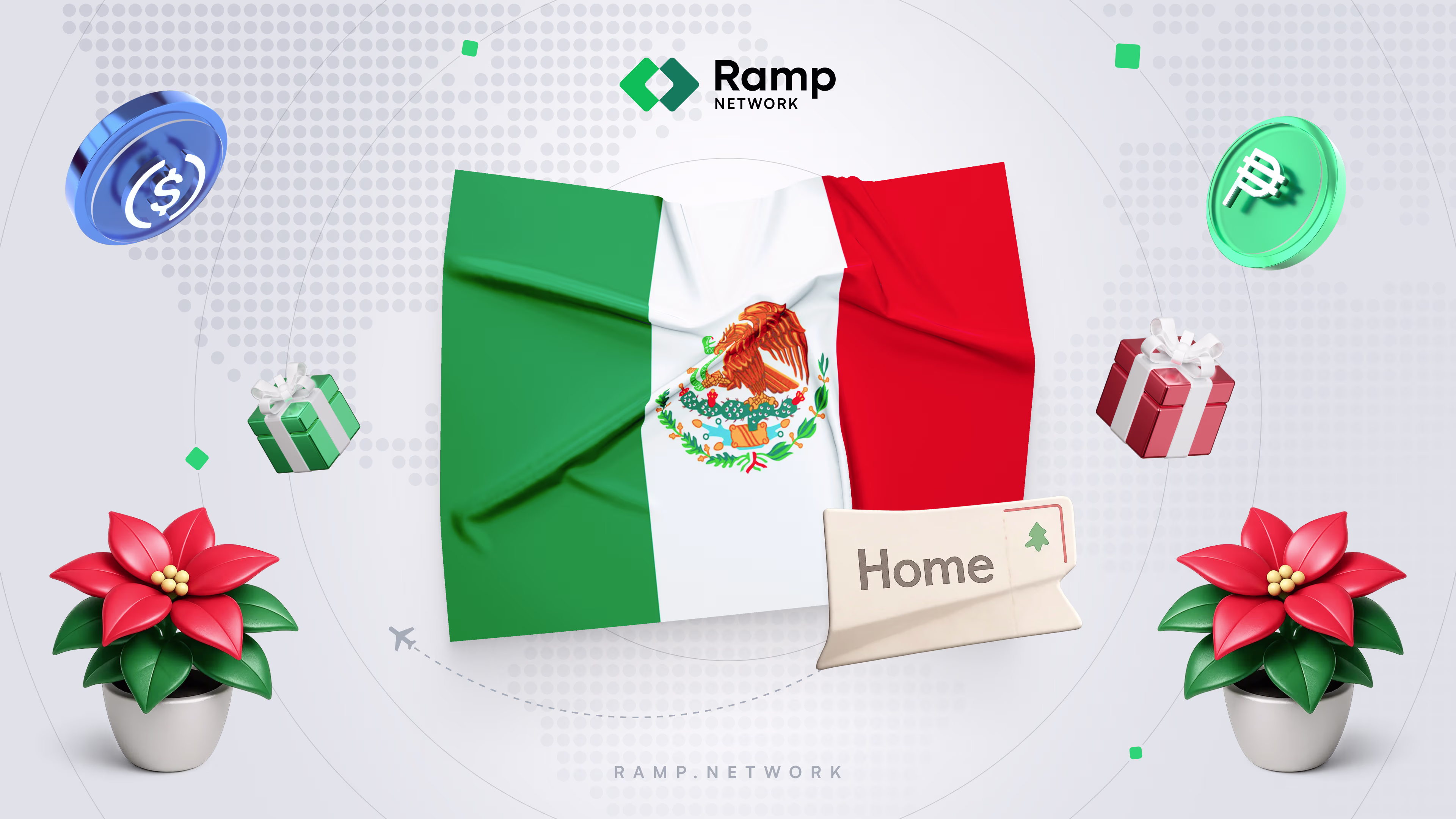 Illustration with Mexican flag and Ramp Network logo
