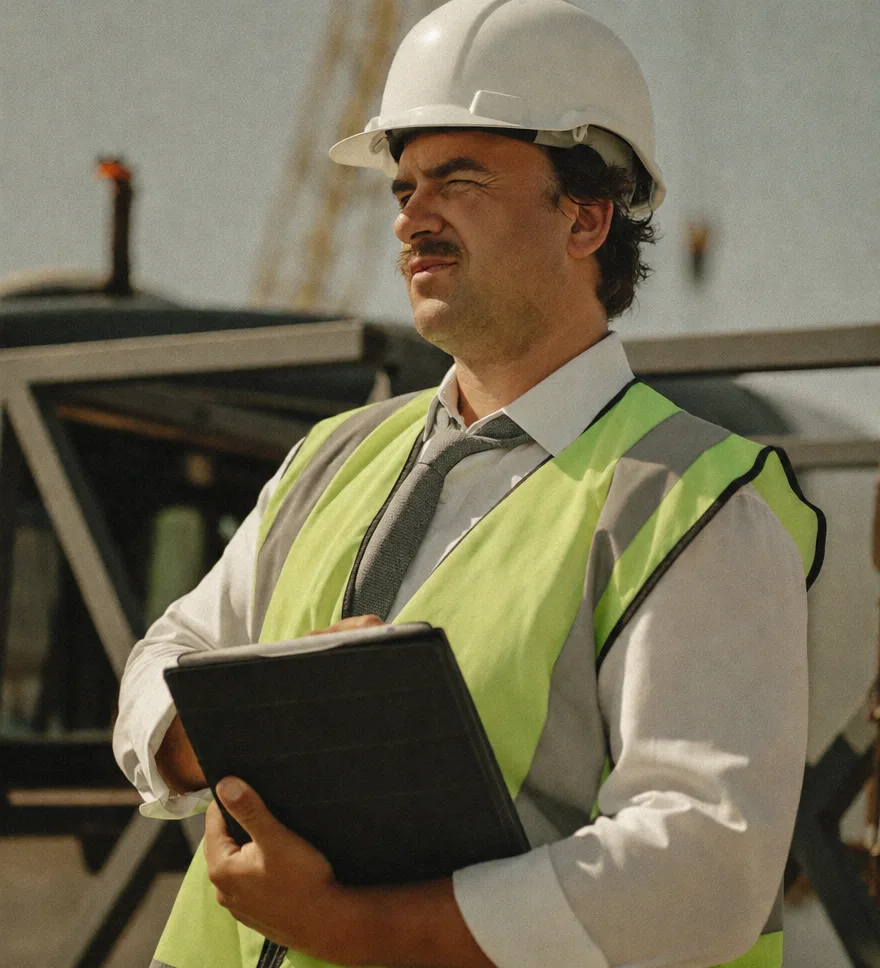 The owner of a general contracting company standing on a jobsite
