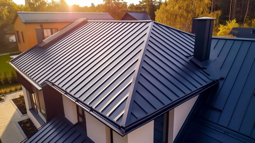 Standing seam metal roof with clean vertical panel lines