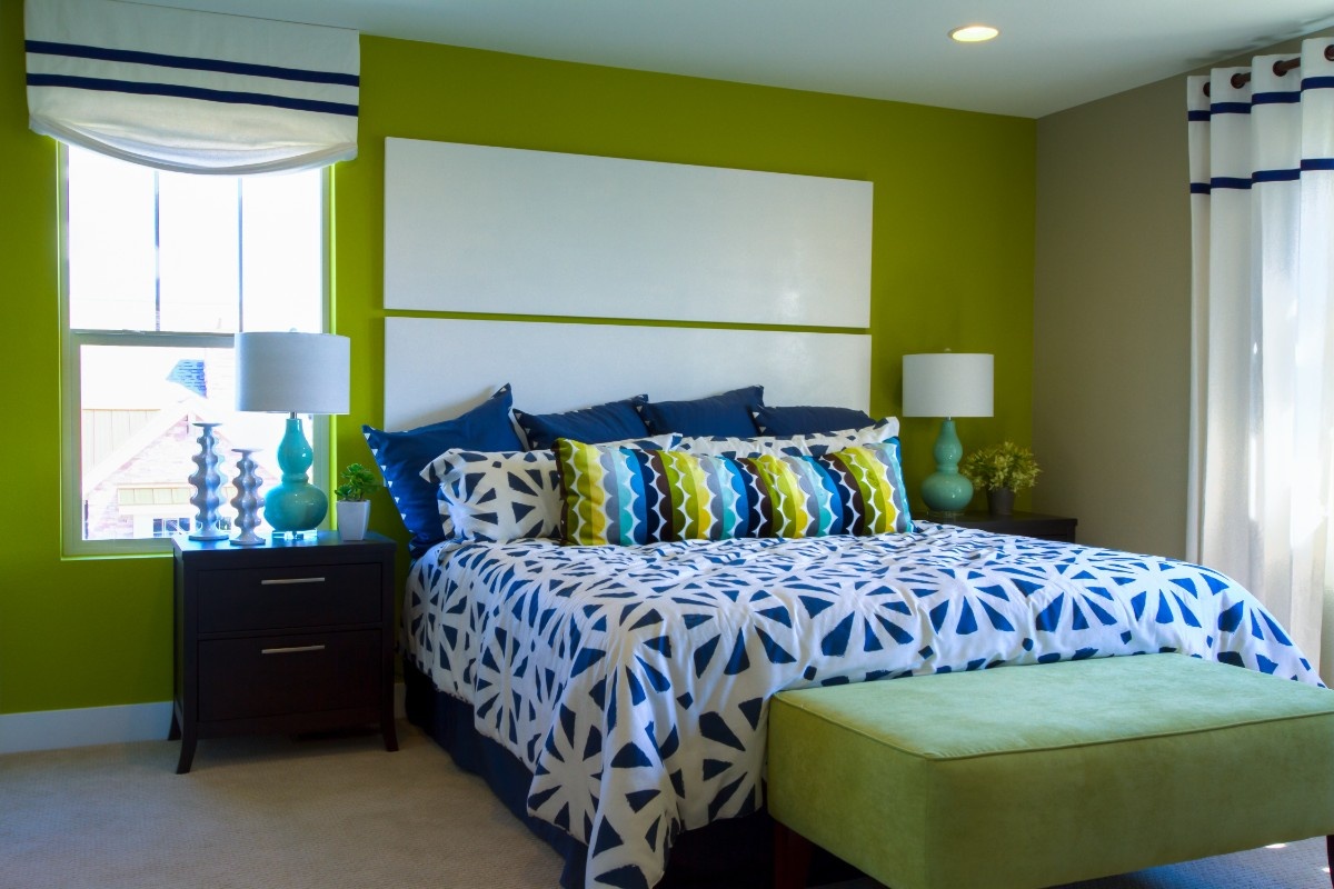 Accent wall ideas bedroom Bellevue soft green headboard wall