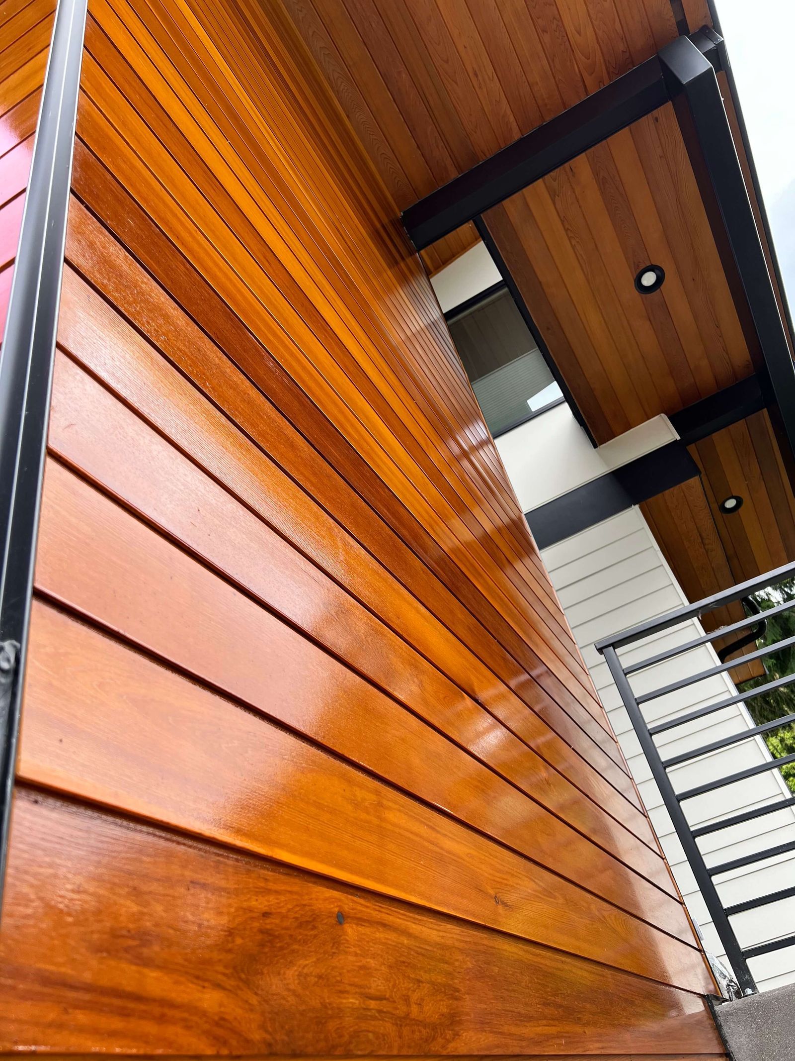 Freshly stained cedar siding on a residential exterior in Palestine, TX