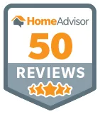 HomeAdvisor badge showing 50 reviews with five orange stars.