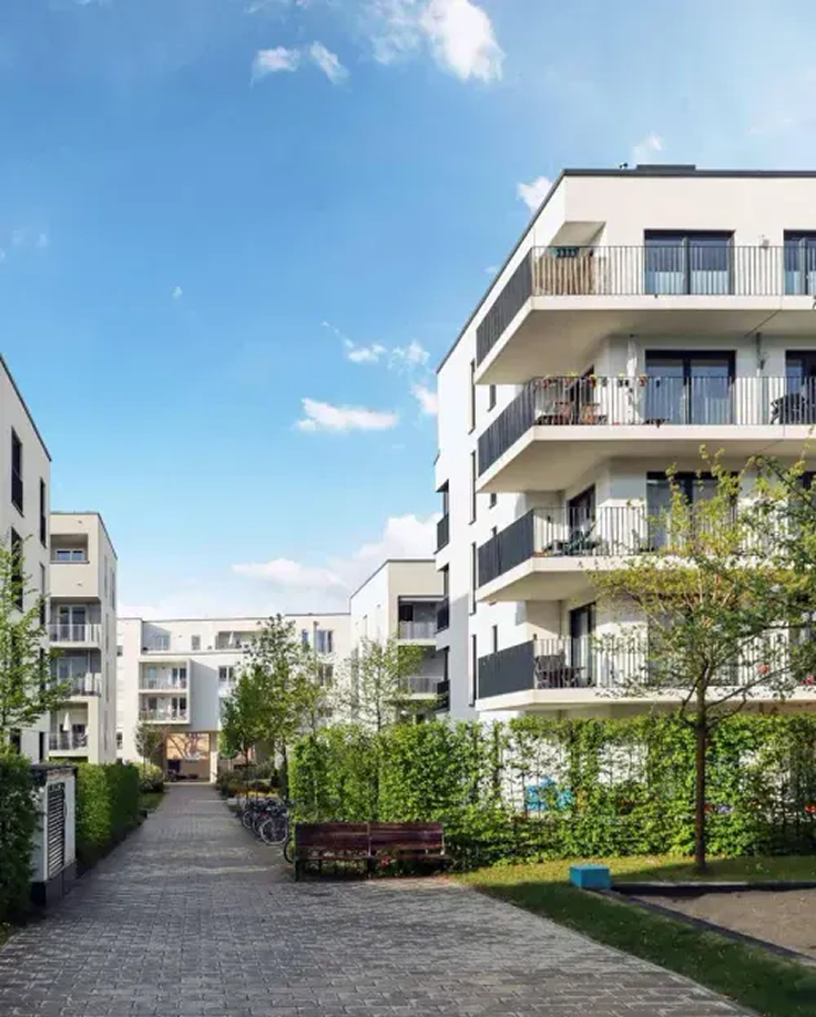 Cityscape of a Residential Area with Modern Apartment Building