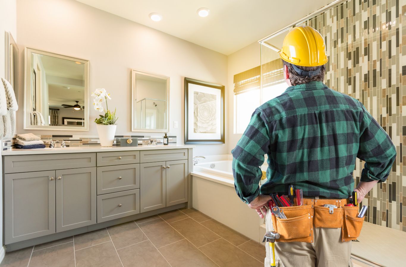 A NEW DAY Construction expert providing bathroom remodeling in Woodinville, WA demonstrating superior craftsmanship and service. Bathroom Remodeling near me.