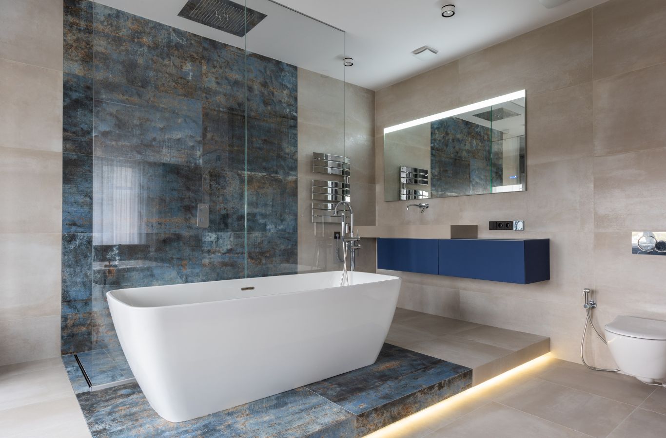 A NEW DAY Construction pro performing bathroom remodeling in Bellevue, WA, highlighting the value of choosing skilled local experts.