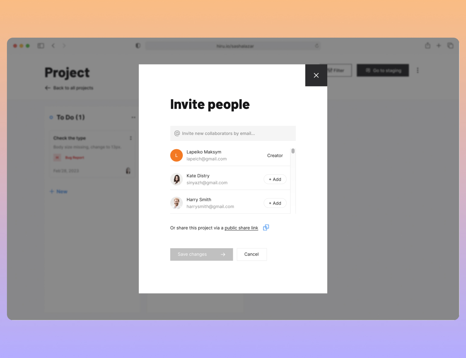 Image of Hiru Collaboration Tool showing collaborators in the side bar
