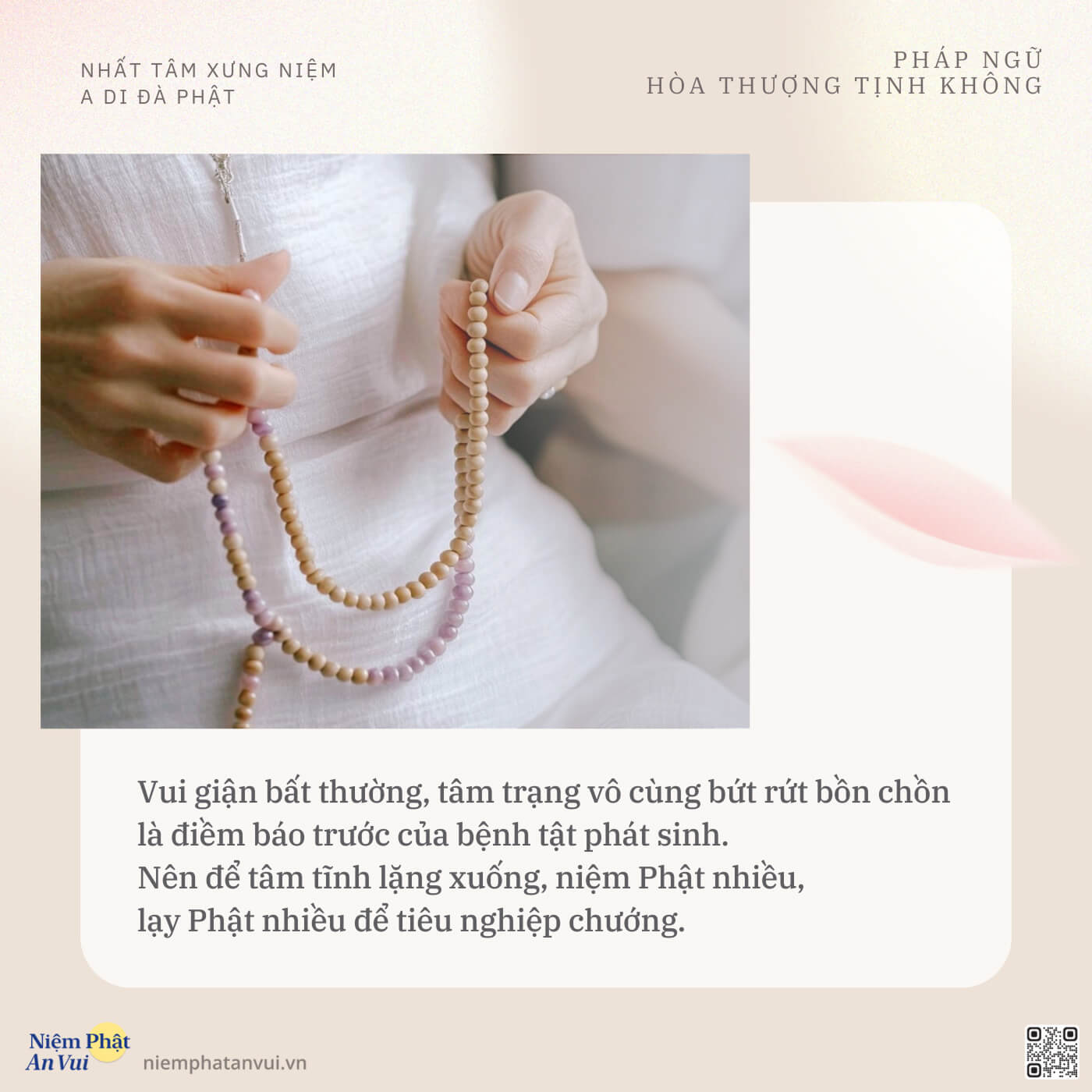 Vui giận bất thường, tâm trạng vô cùng bứt rứt bồn chồn là điềm báo trước của bệnh tật phát sinh. Nên để tâm tĩnh lặng xuống, niệm Phật nhiều, lạy Phật nhiều để tiêu nghiệp chướng.