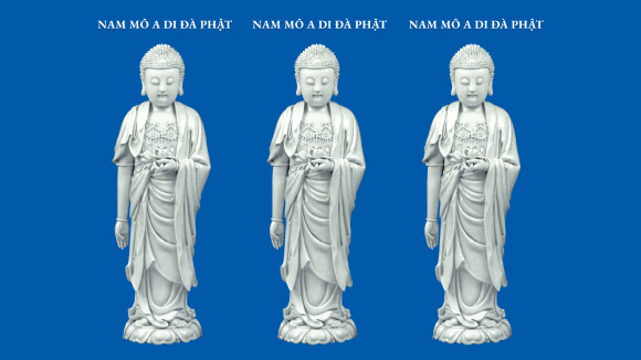 Western Three Saints, White Jade on Blue Background, AMTB Pure Land Learning Association