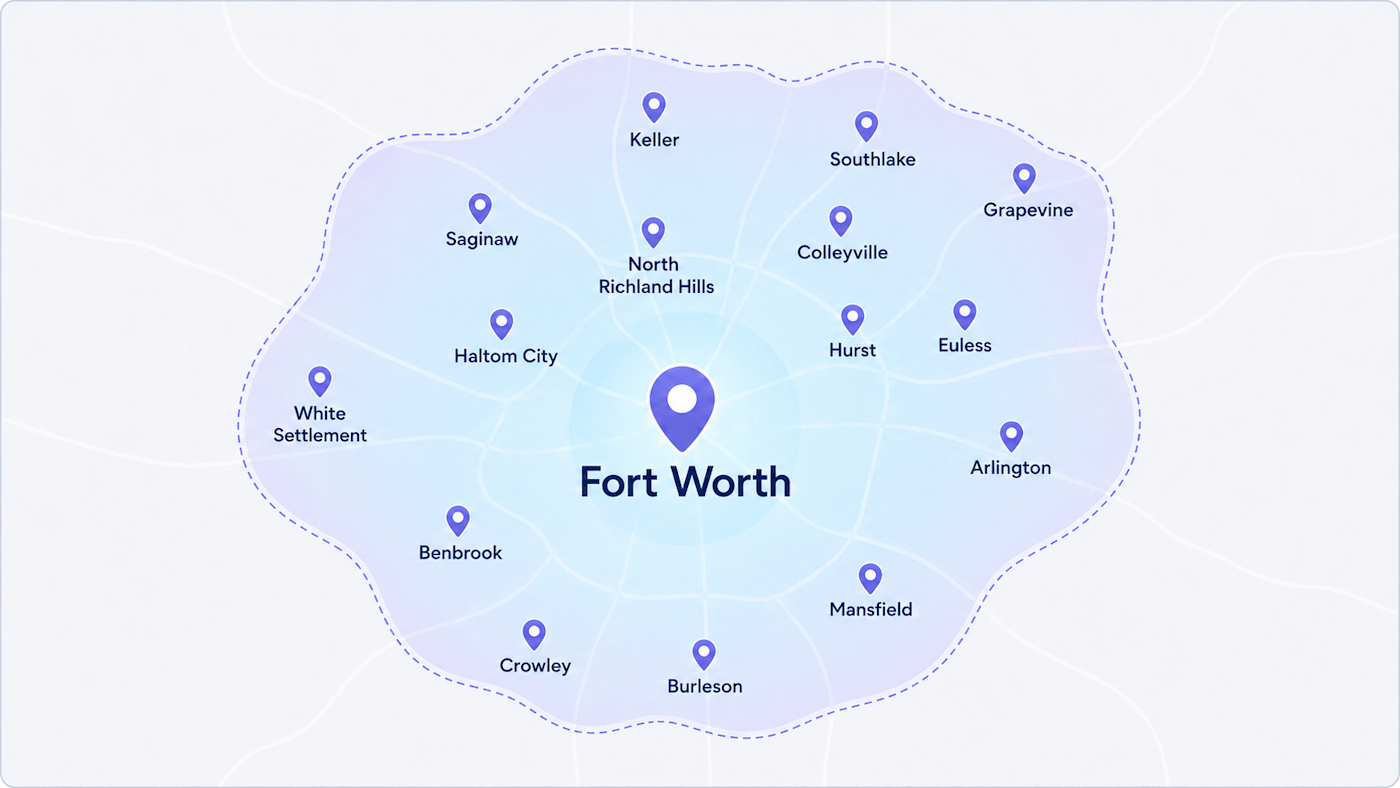 Fort Worth wheelchair transportation service area map