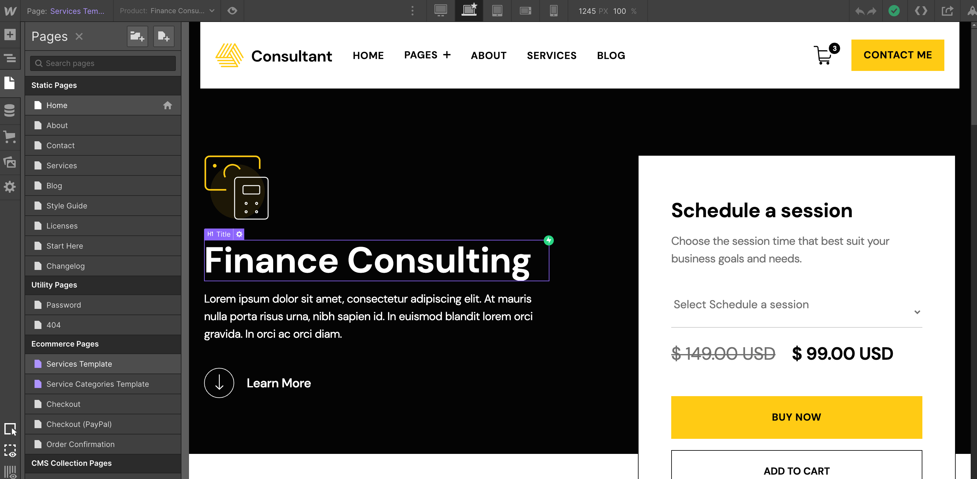 eCommerce Page - Consultant Webflow Template