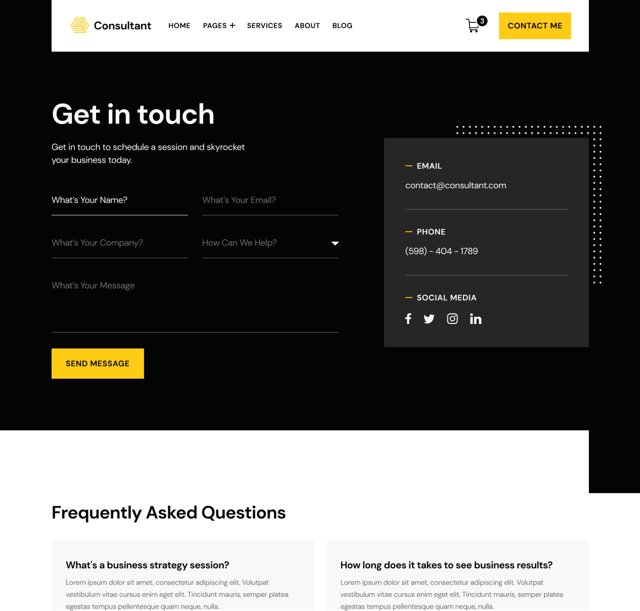 Consultant - Contact Me page - Consultant and Business Coach Webflow Template