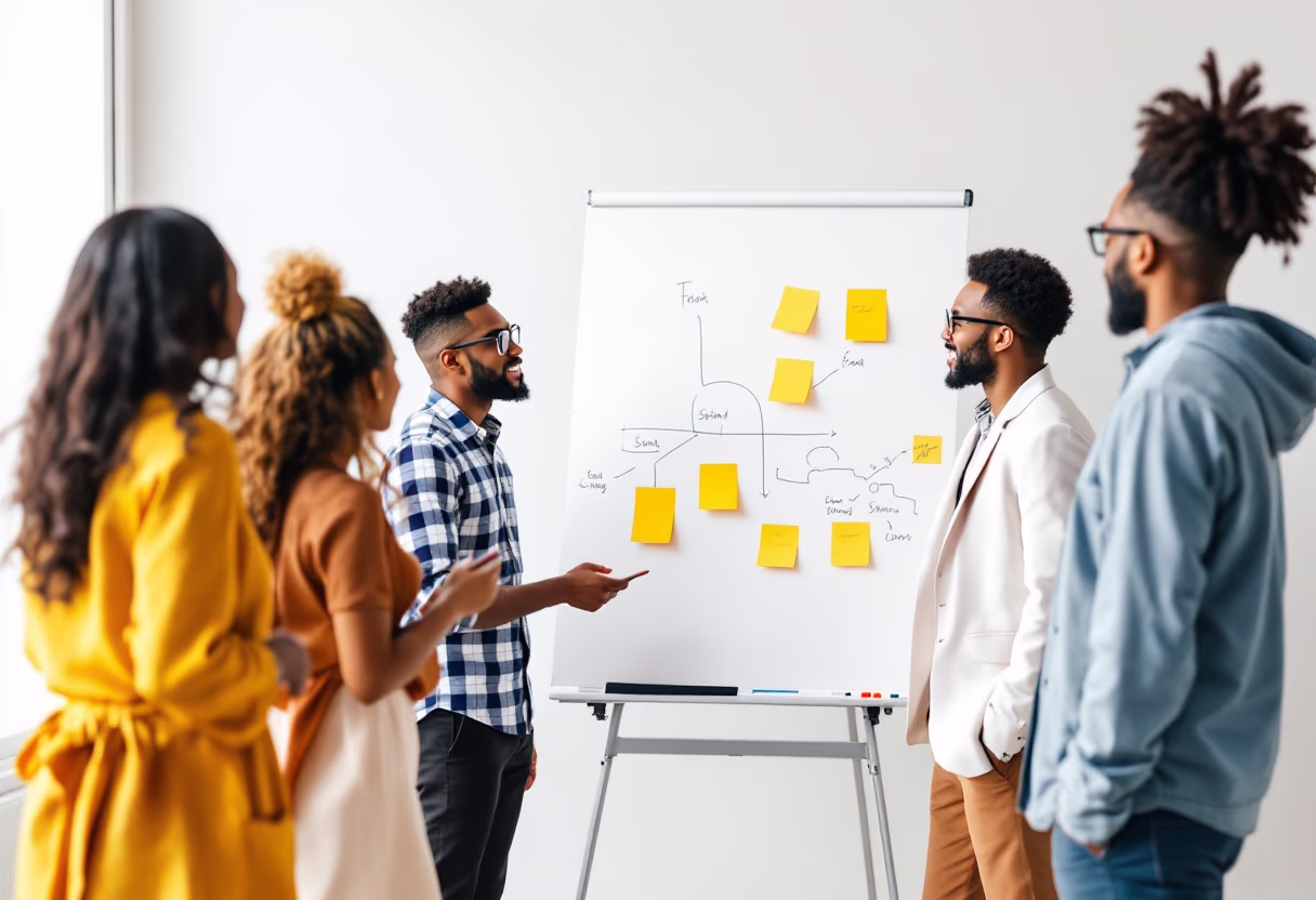 image of a diverse team in a meeting (for a edtech)