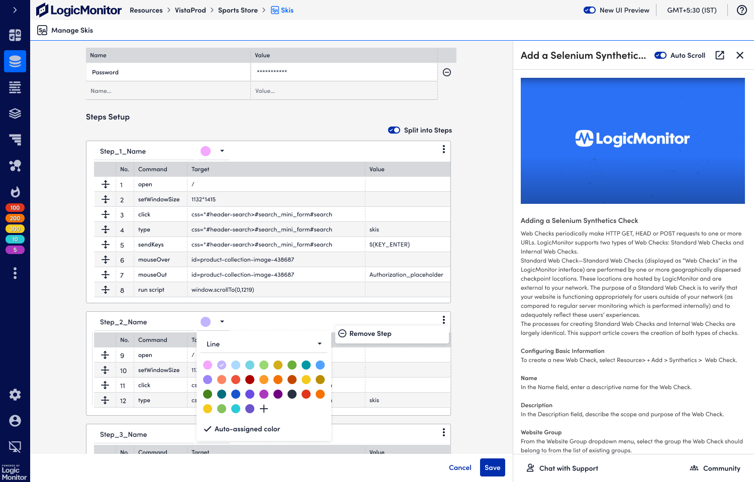 Interface for customizing chart colors