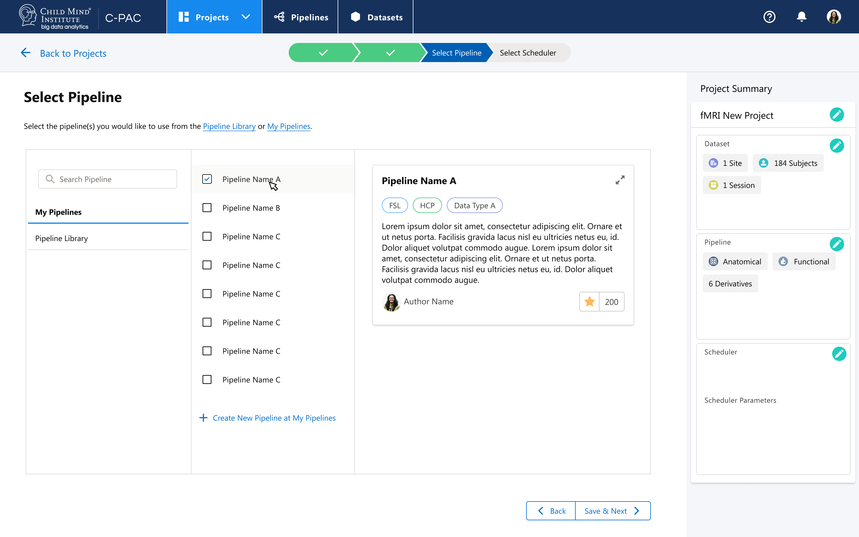 Wizard to create pipelines and process data