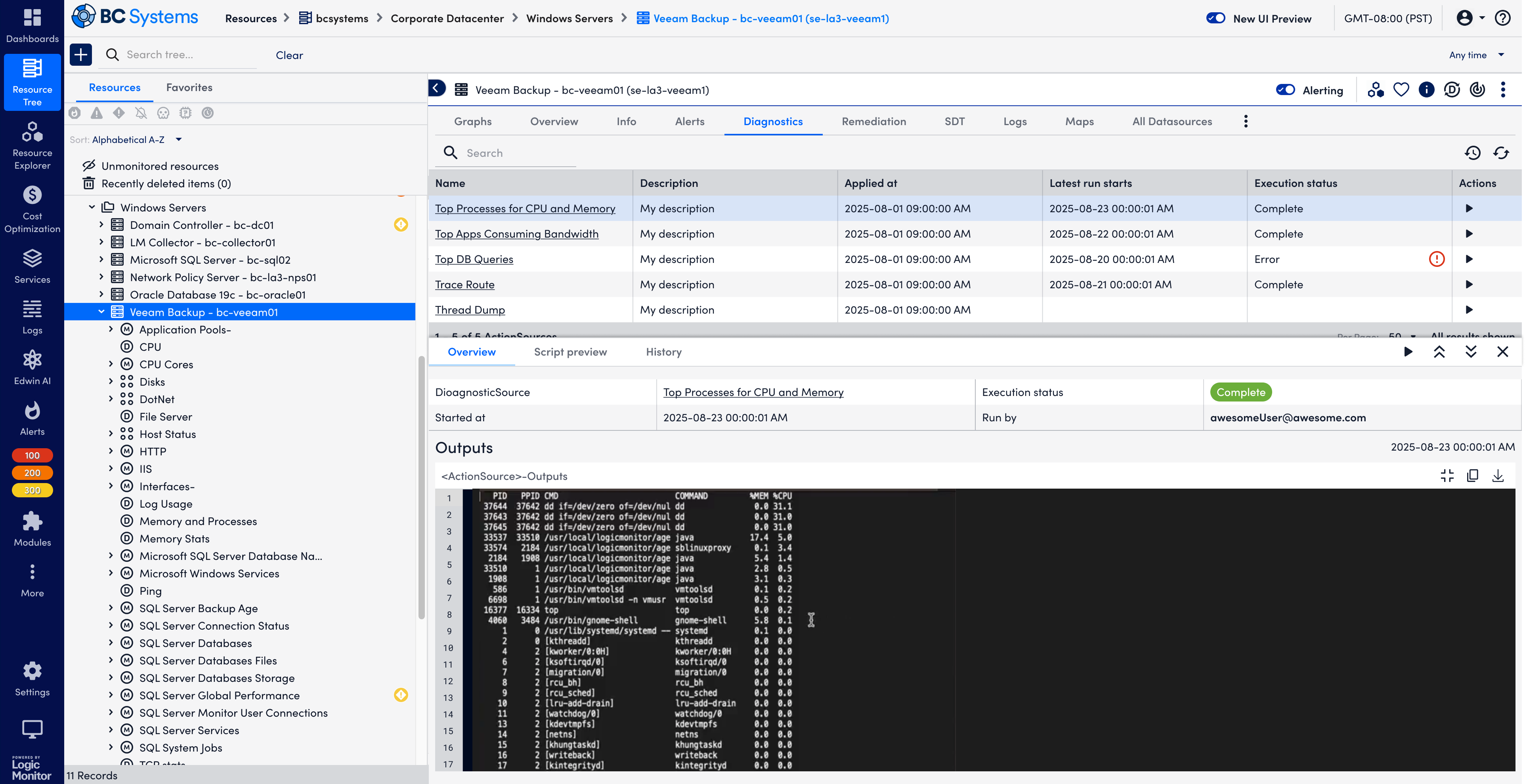 Landing page of Synthetics step- a stacked area chart with a detailed table