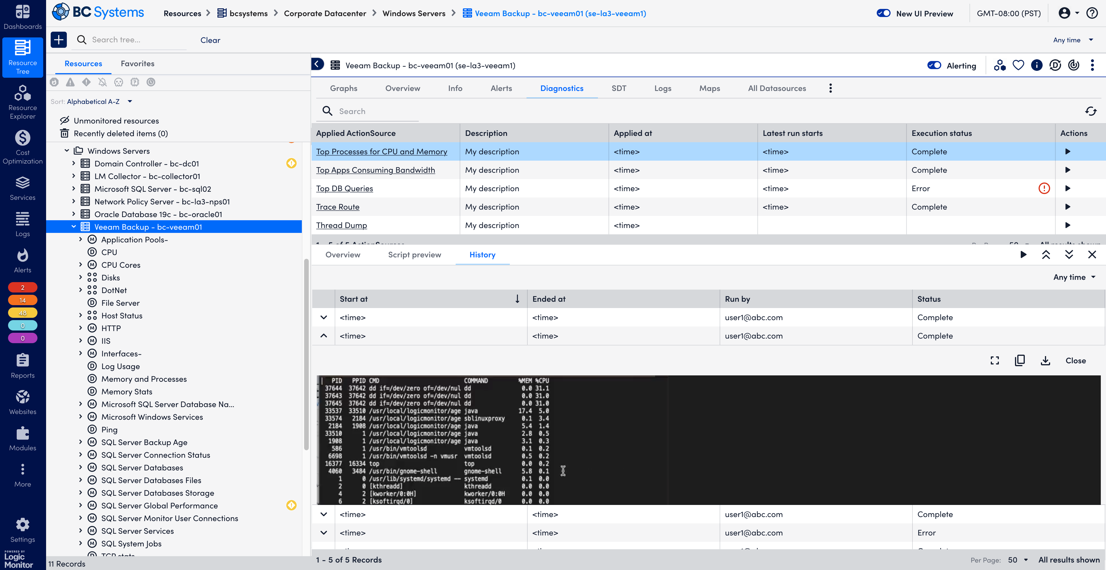 User could click on a test executed to view detailed charts