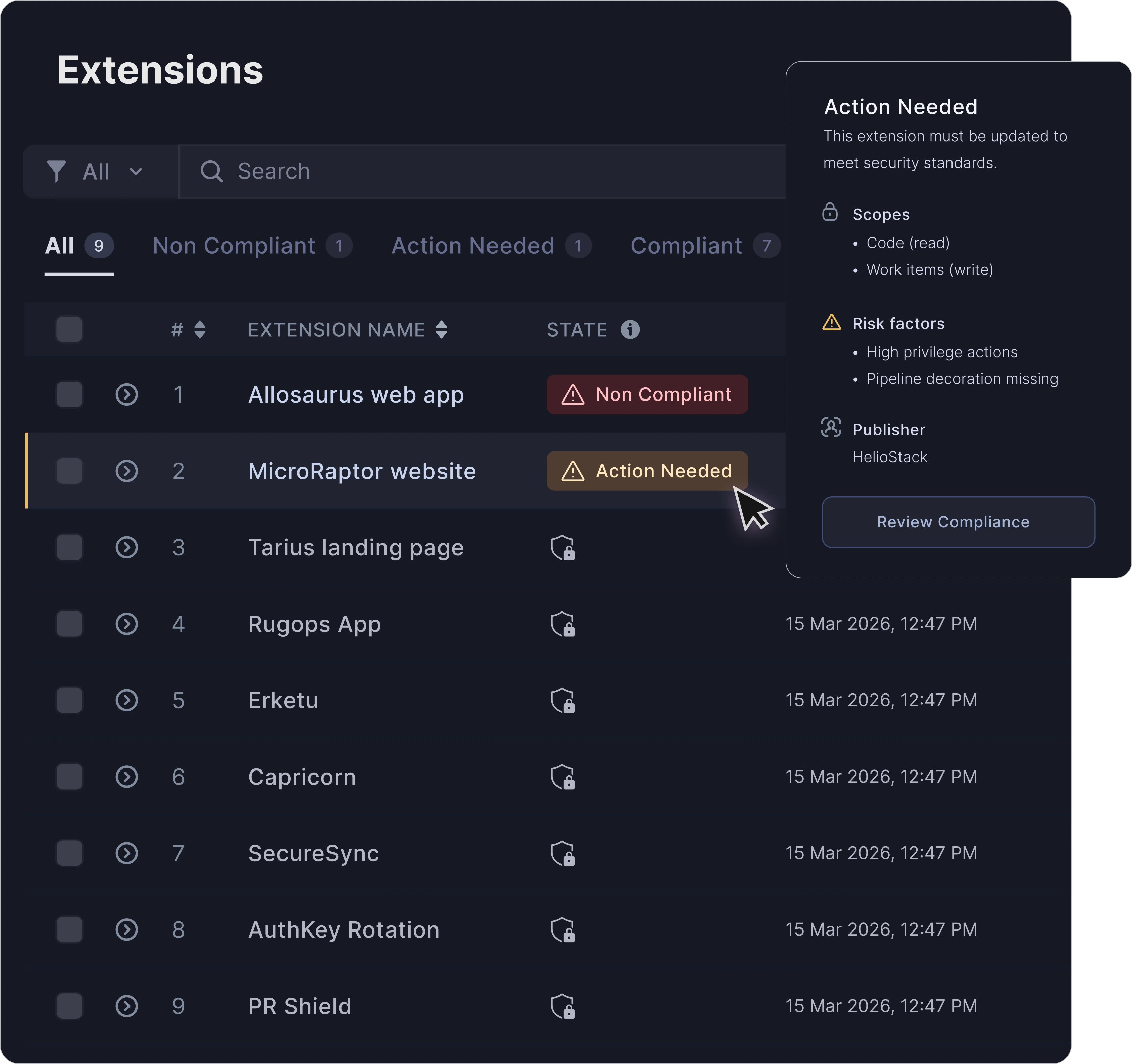 Prioritized extension list