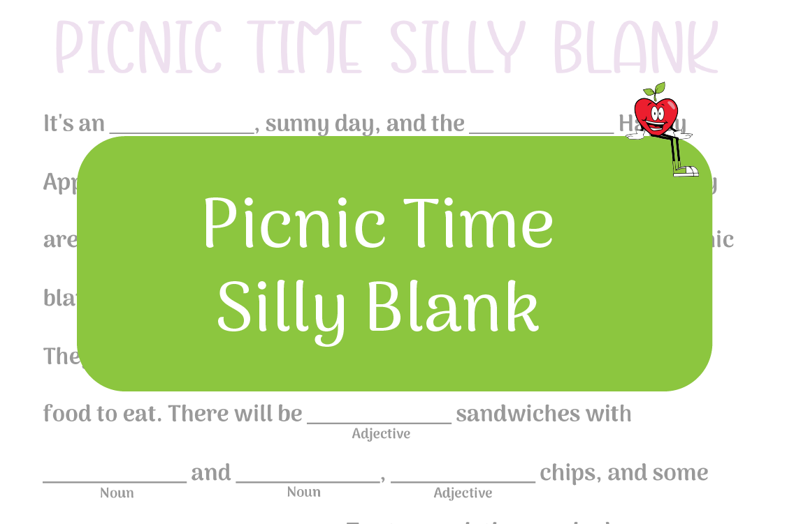 Picnic Time Silly Blank Happy Apple Sitting Down