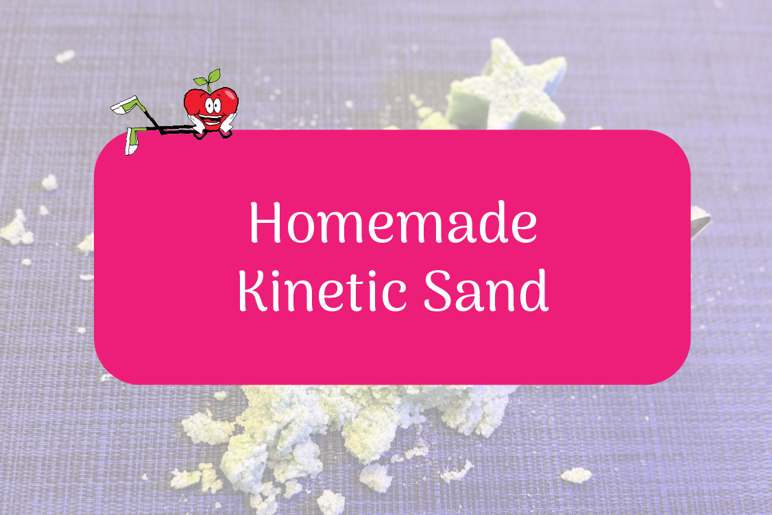 Homemade Kinetic Sand with Happy Apple laying down