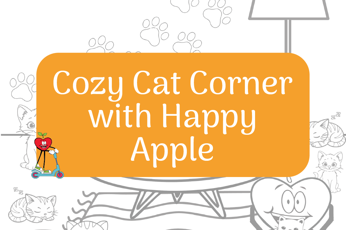 Cozy Cat Corner with Happy Apple, Happy Apple riding scooter