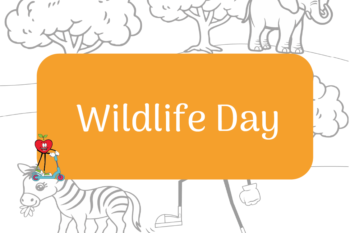 Wildlife Day Coloring Sheet Happy Apple Riding Scooter
