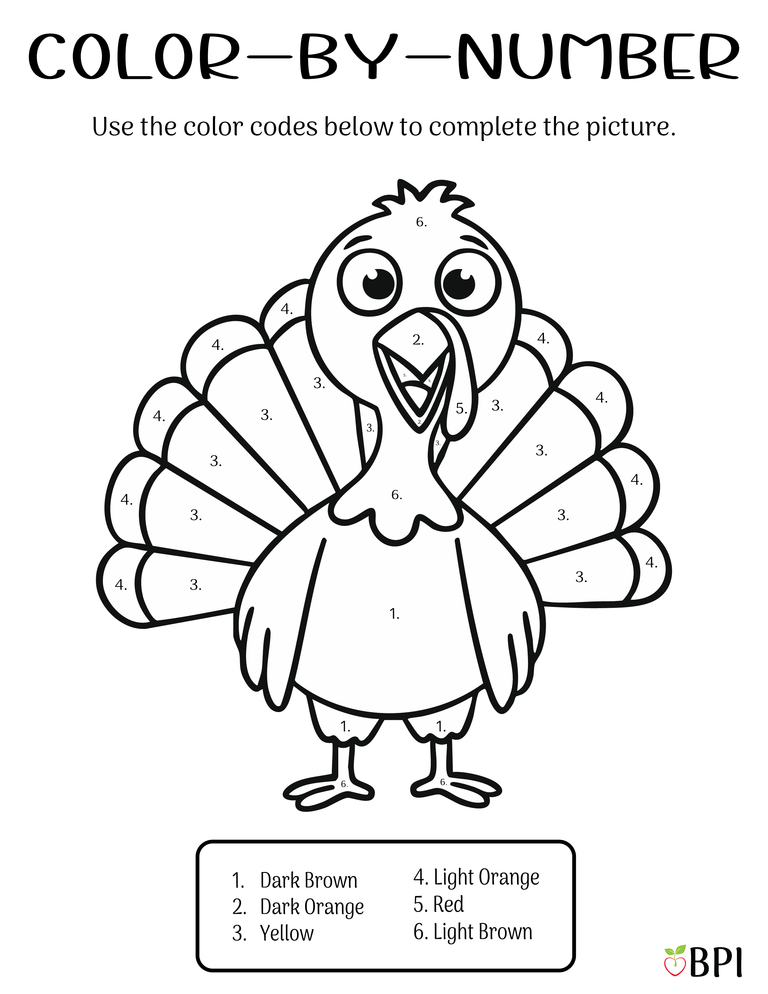 Color By Number Thanksgiving