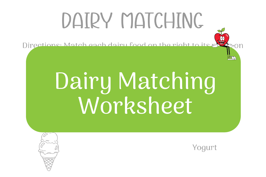 Dairy Matching Worksheet Happy Apple Sitting Down