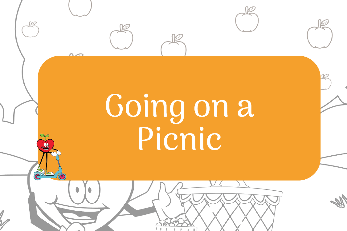 Going for a Picnic Happy Apple riding scooter