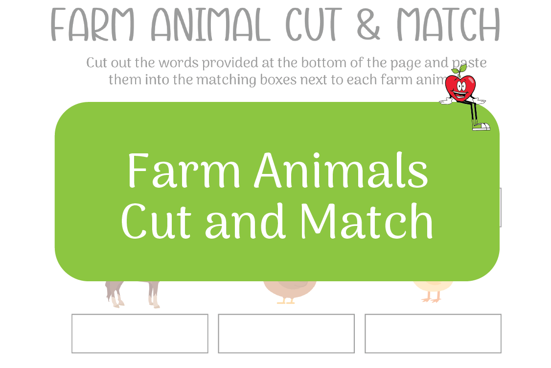 Farm Animal Cut and Match Happy Apple Sitting Down