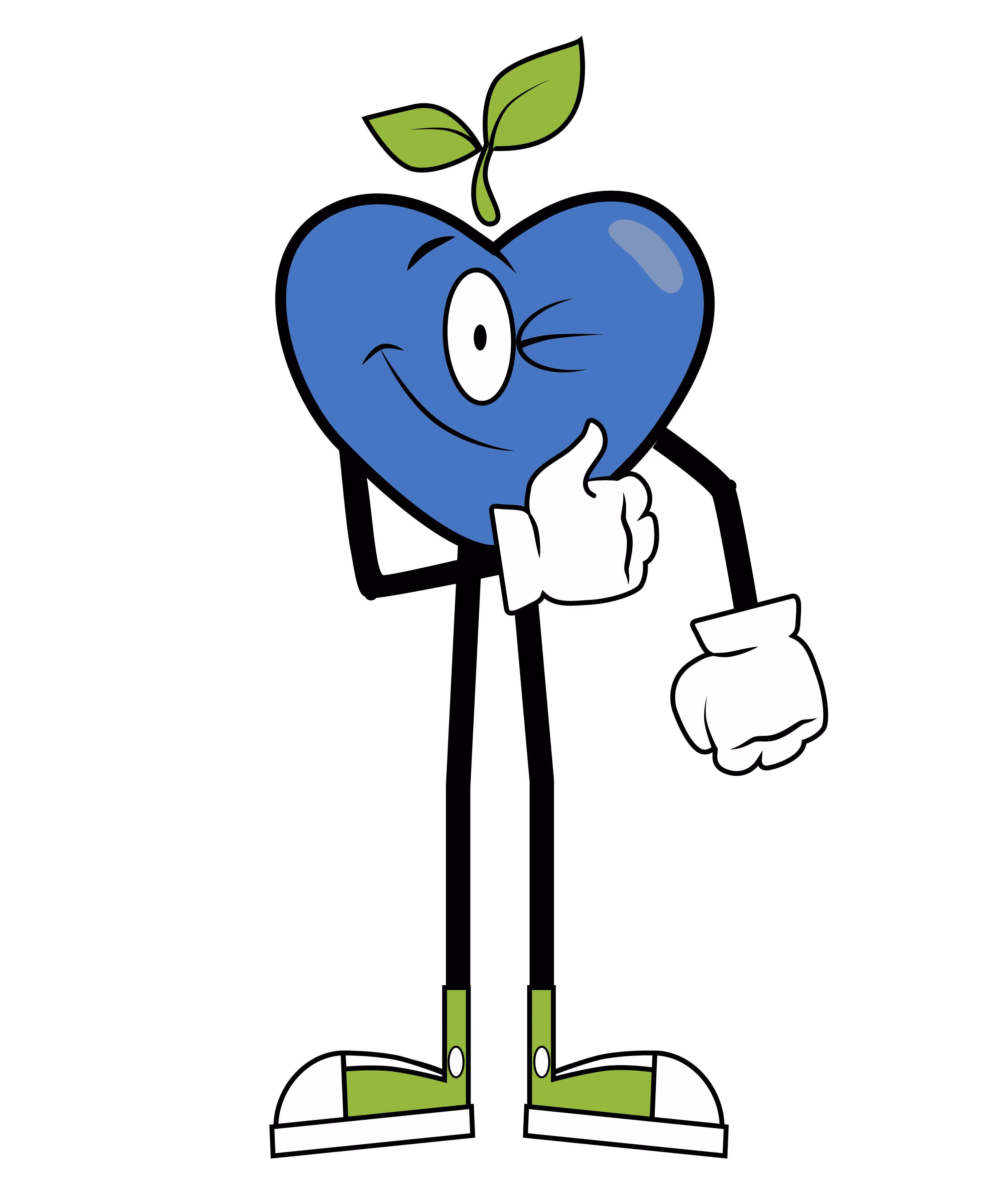 Blue Happy Apple winking while giving a thumbs up.