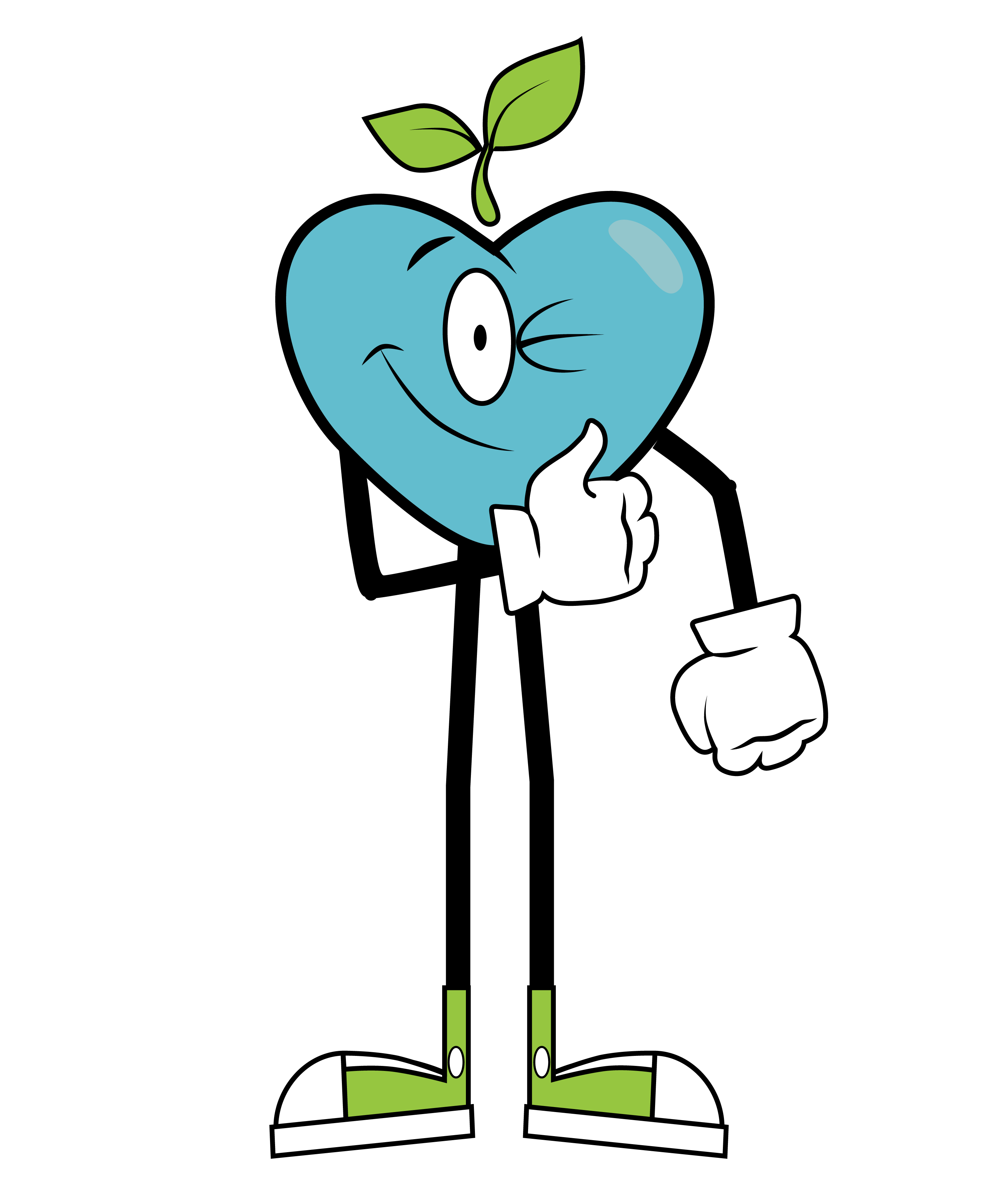 Blue Happy Apple winking while giving a thumbs up.