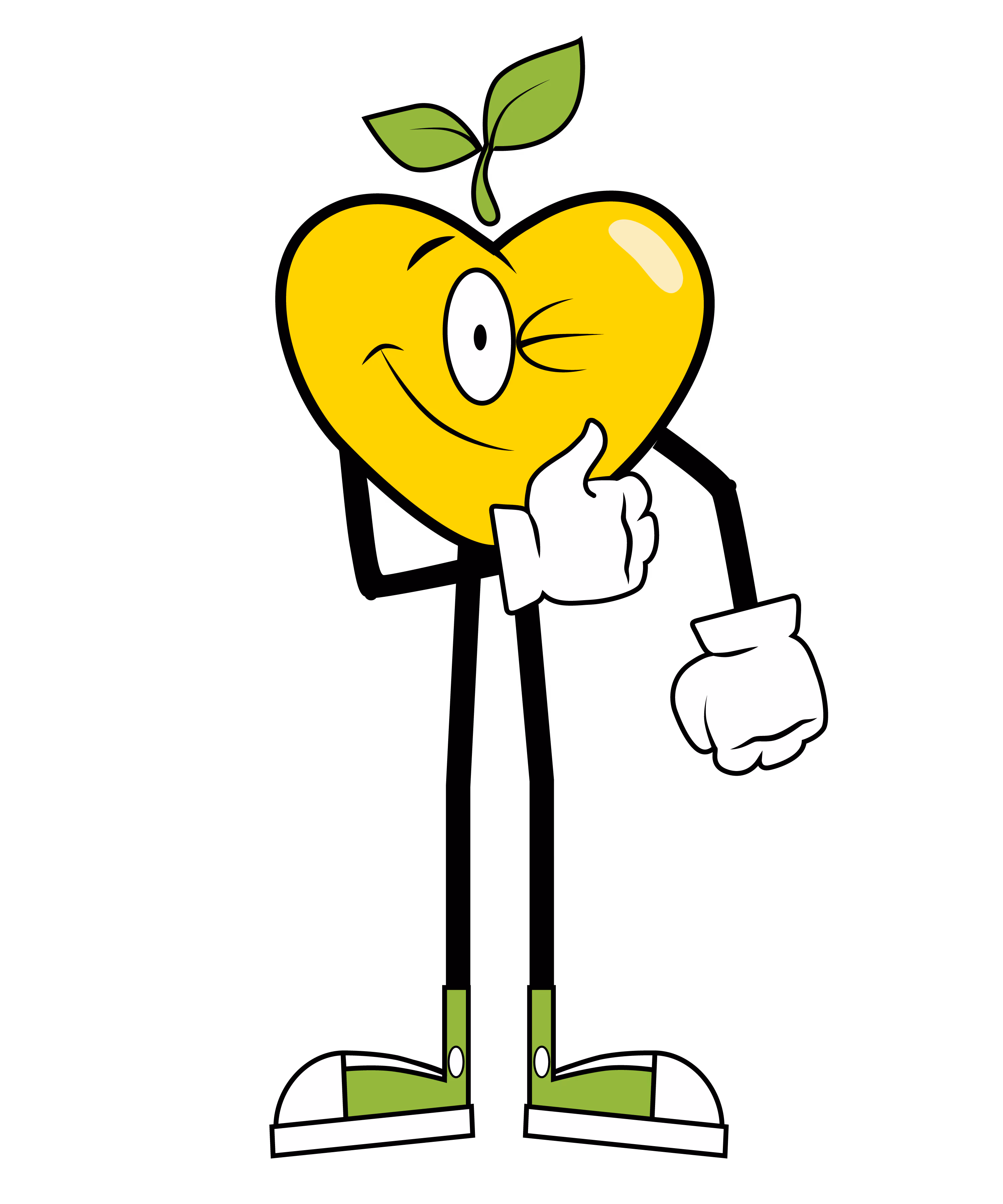 Yellow Happy Apple winking while giving a thumbs up.