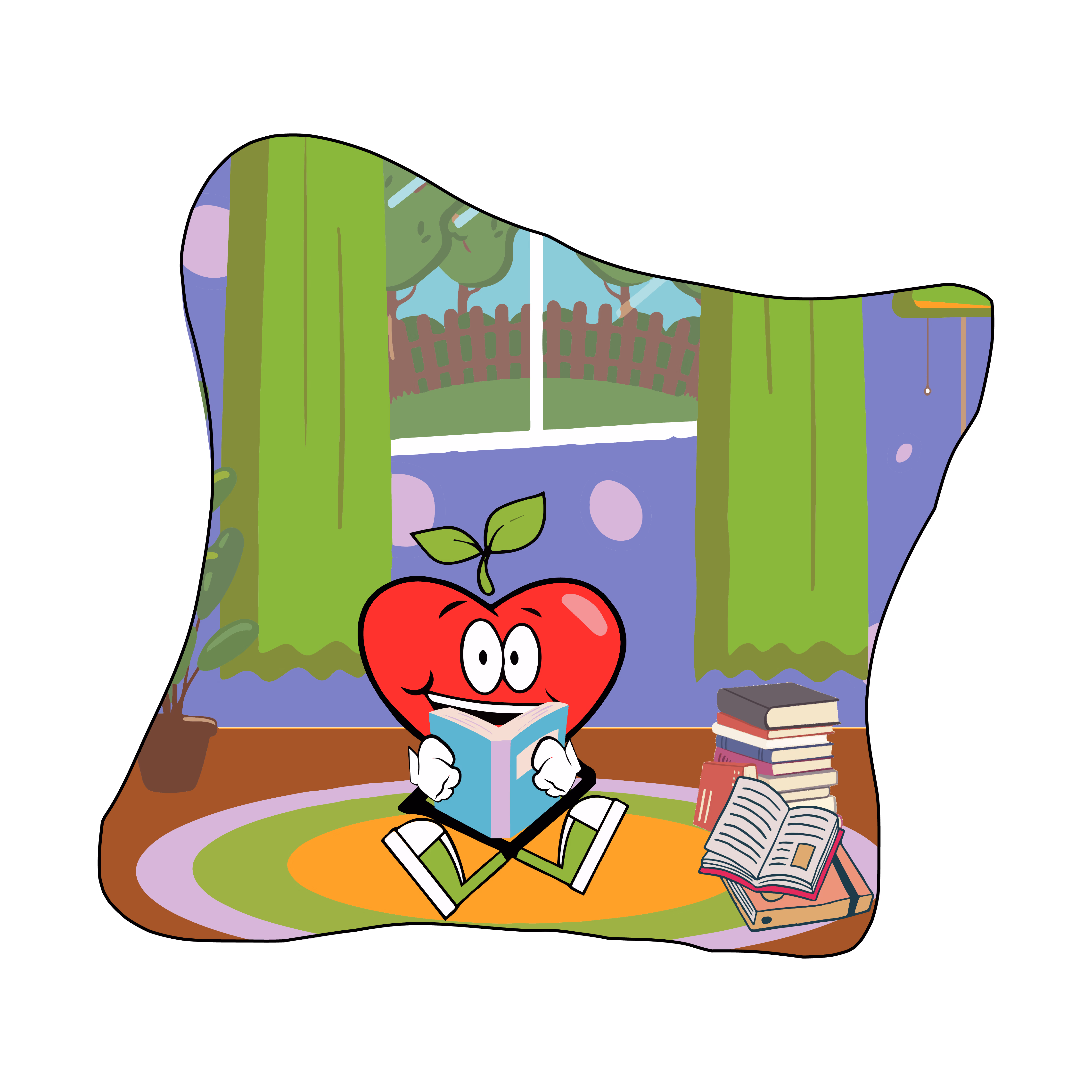 Happy Apple reading a book.