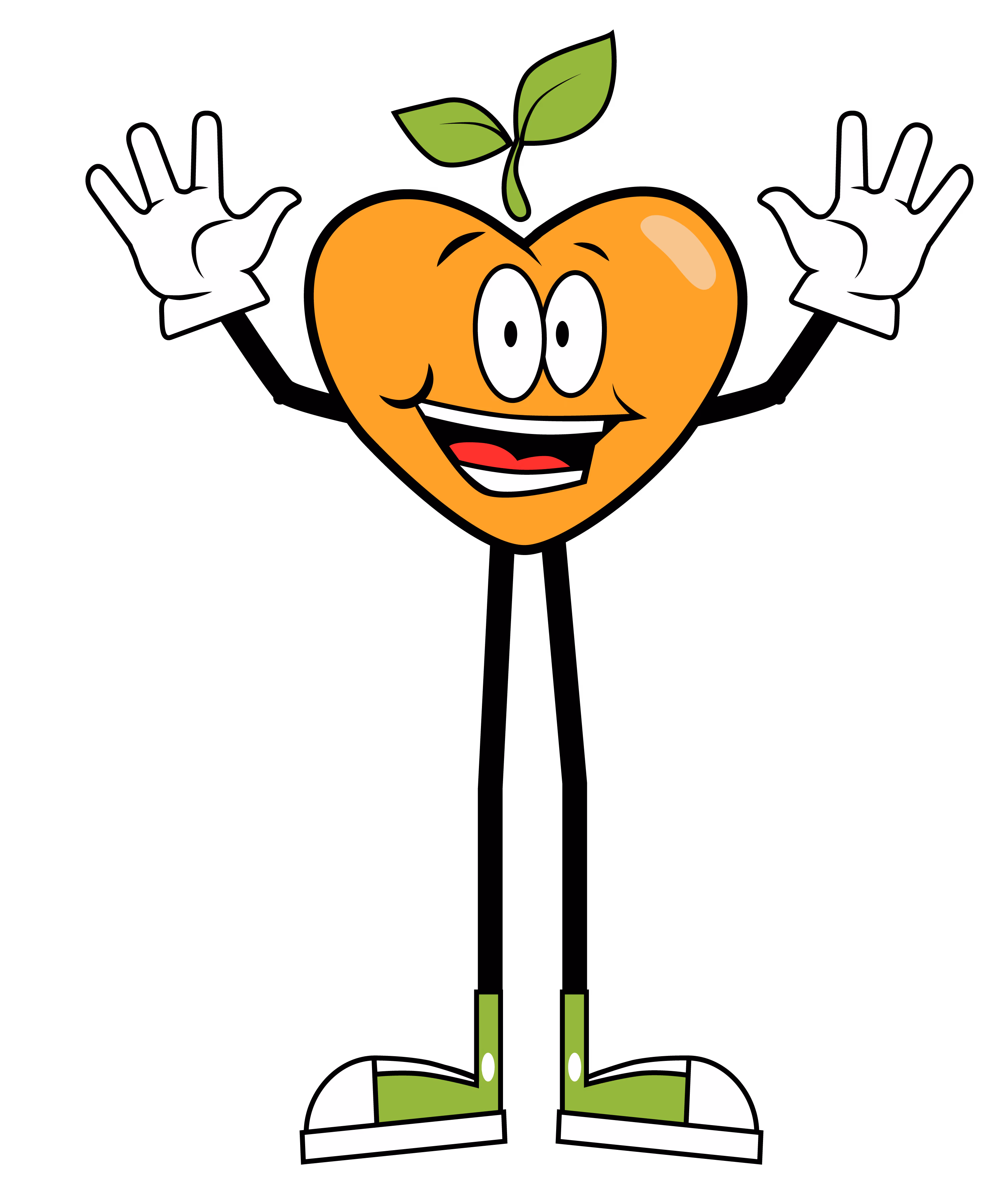 The orange Happy Apple is waving.