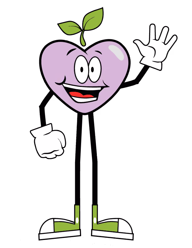 The purple Happy Apple waving.