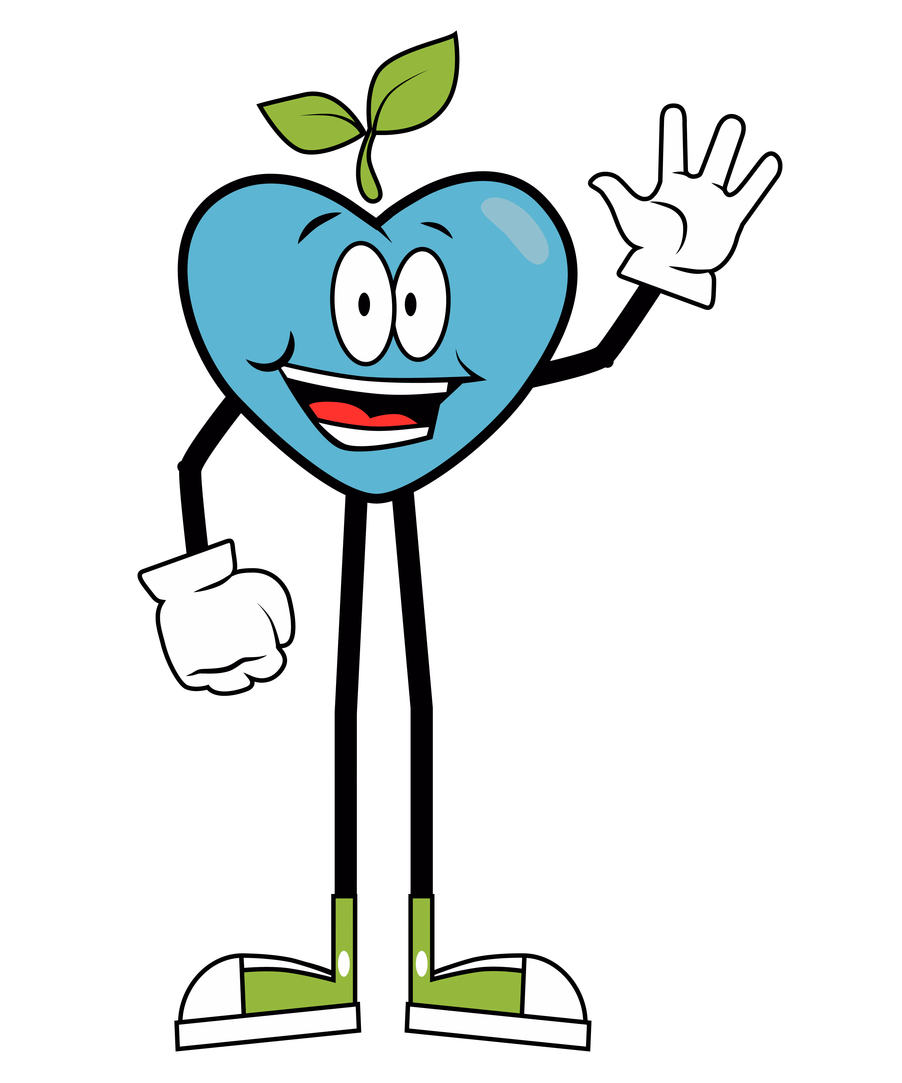 The blue Happy Apple waving.