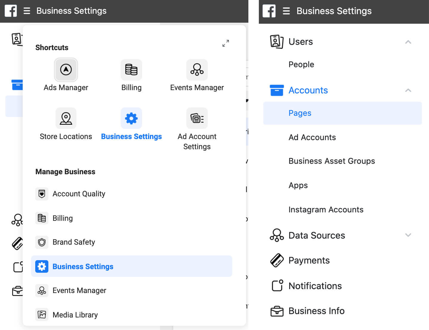 facebook business settings