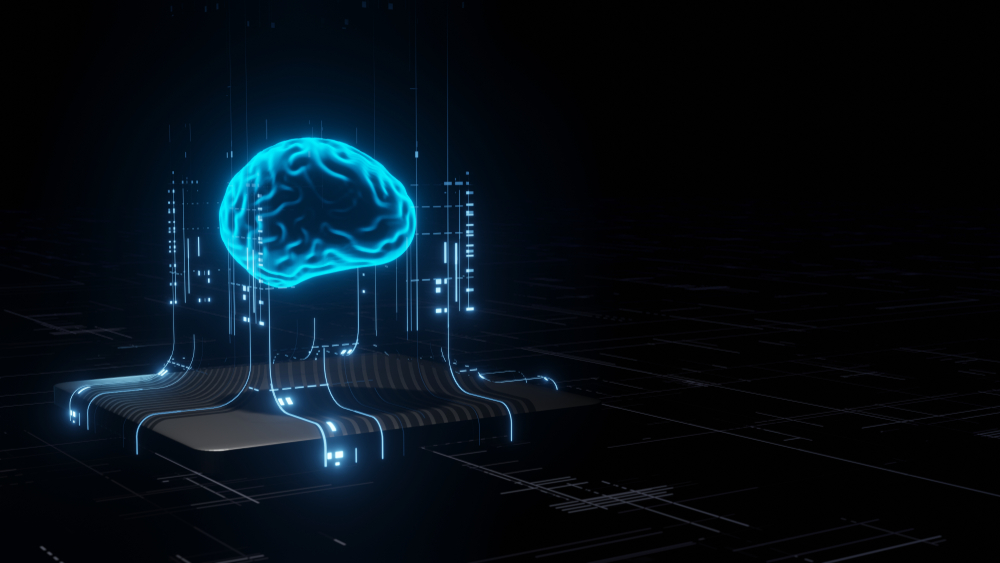 A digital brain gathering information.
