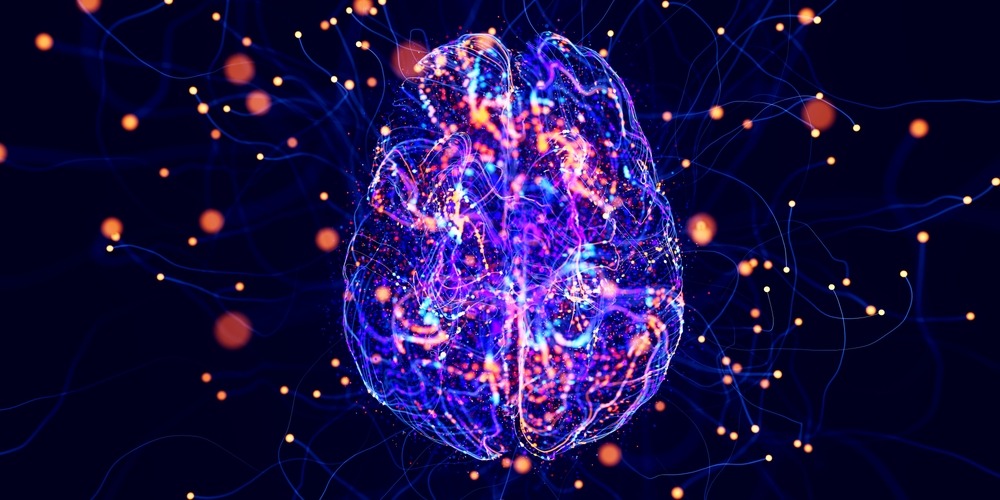 A digital representation of a brain's neurotransmitters firing. 