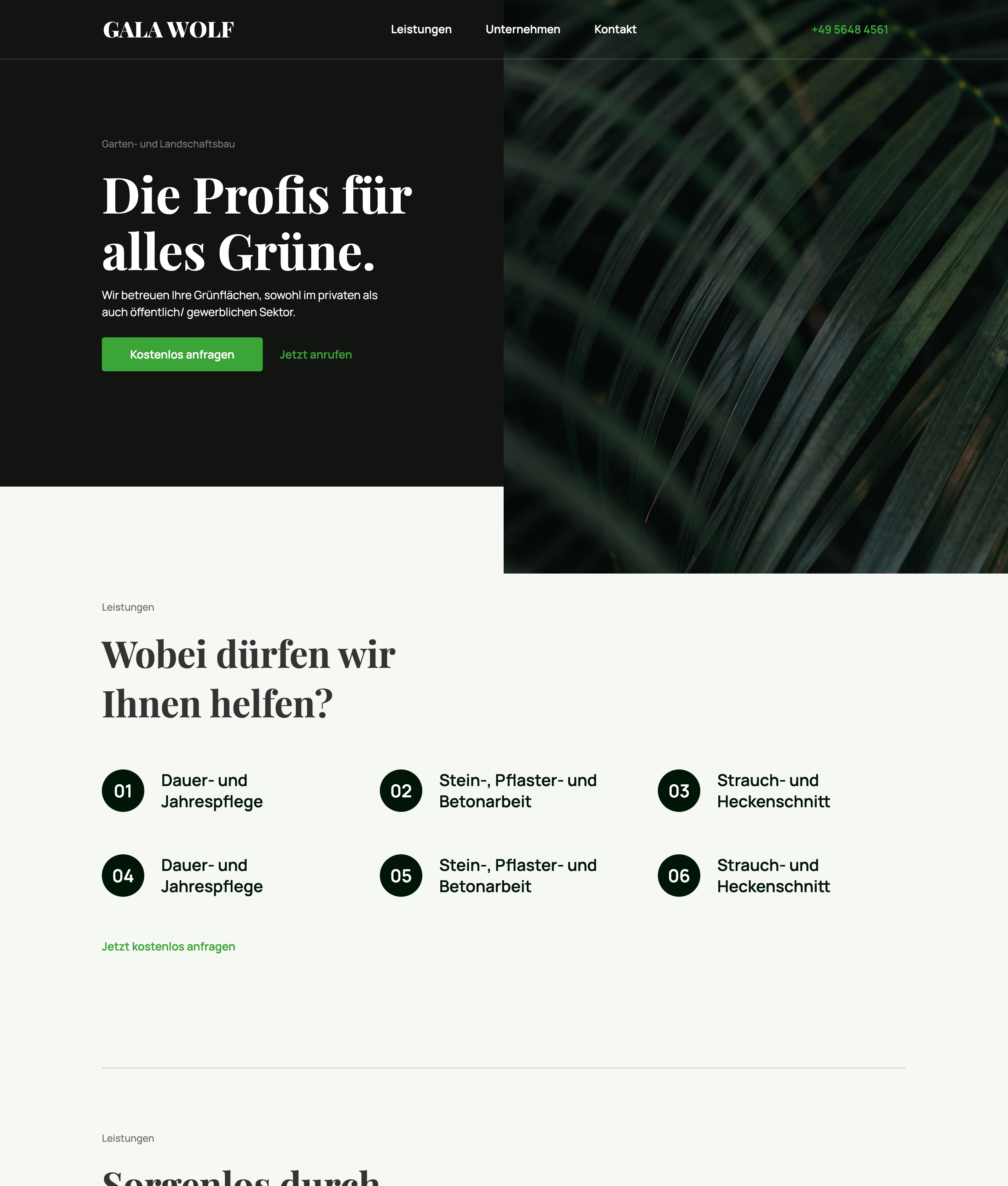 Entwicklung der Website für Gärtnerei Wolf